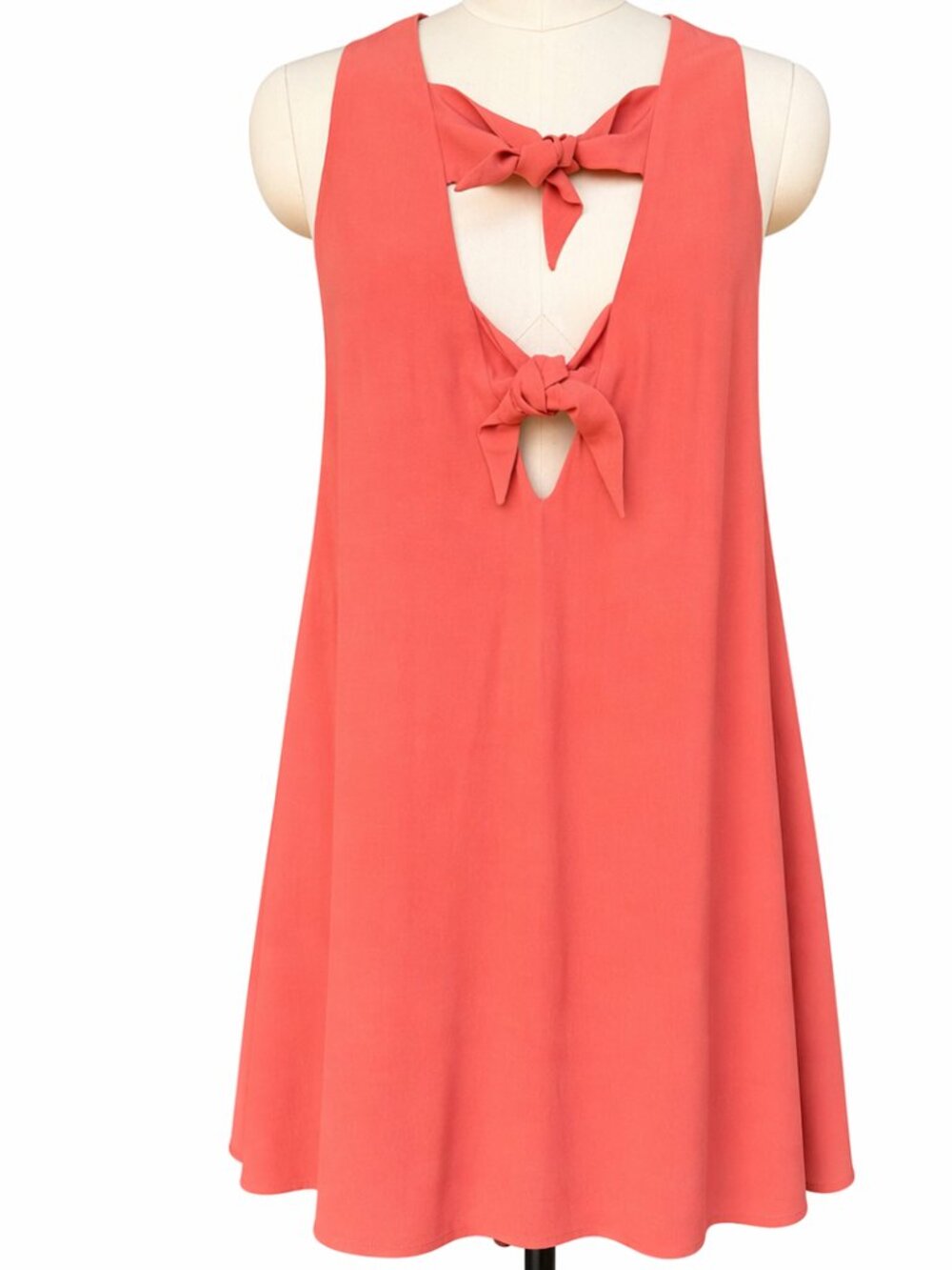 💋 For Love & Lemons | Coral Double Tie Front Mini Dress | XS/Petite | Like New